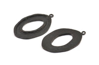 Black Ellipse Pendant, 2 Oxidized Brass Black Hammered Ellipse Pendant with 1 Loop, Earring (39x25x1.7mm) U139 S310