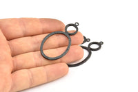 Black Ring Pendant, 2 Oxidized Brass Black Oval Ring Pendant With 1 Loop, Earrings, Charms, Findings (48x25x1.6mm) U137 S301