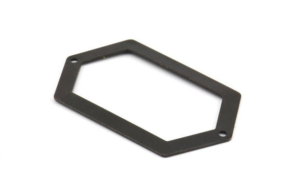 Black Hexagon Connector, 3 Oxidized Brass Black Hexagon Connectors with 2 Holes (54x32x0.80mm) D0395 S298