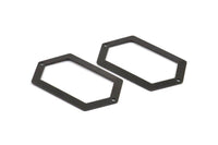 Black Hexagon Connector, 3 Oxidized Brass Black Hexagon Connectors with 2 Holes (54x32x0.80mm) D0395 S298