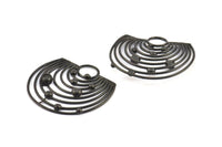Black Solar System, 1 Oxidized Brass Black Solar System Pendant With 1 Loop, Necklace, Earring (43x46x1.5mm) U145 S296