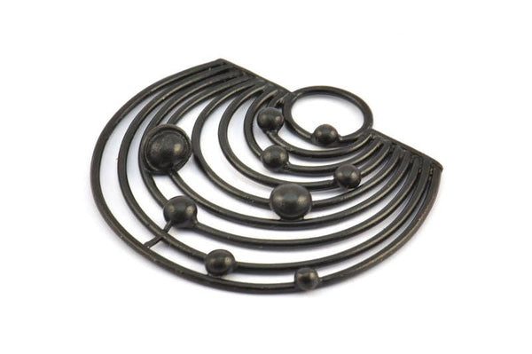 Black Solar System, 1 Oxidized Brass Black Solar System Pendant With 1 Loop, Necklace, Earring (43x46x1.5mm) U145 S296