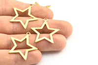 Brass Star Charm, 10 Raw Brass Star Charms With 1 Loop, Pendants, Earrings, Findings, Blanks (29x26x1mm) BS 2190