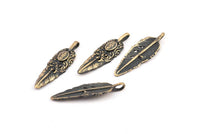 Bronze Feather Pendant , 2 Oxidized Bronze Feather Charms, Necklace Findings (32x10mm) S566