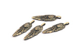 Bronze Feather Pendant , 2 Oxidized Bronze Feather Charms, Necklace Findings (32x10mm) S566