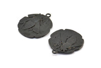 Black Coin Pendant, 2 Oxidized Brass Black Coin Pendants With 1 Loop, Earring Findings, Charms (26x2.4mm) U021 S445