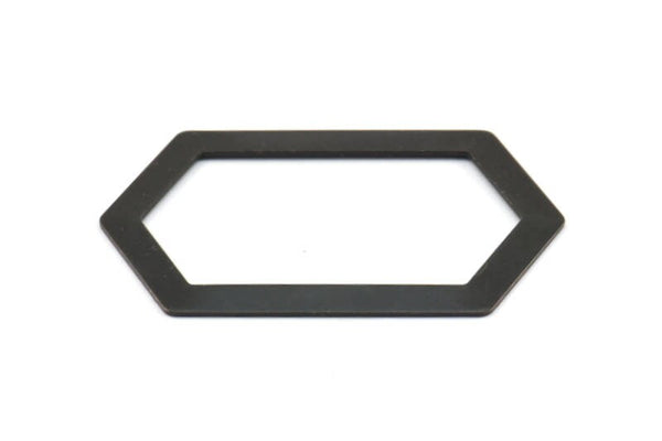 Black Hexagon Connector, 3 Oxidized Brass Black Hexagon Connectors (54x32x0.80mm) D0394 S1058