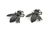 Huge Bee Pendant, 1 Oxidized Brass Black Bee Charm Pendant (41x34mm) N0350 S307