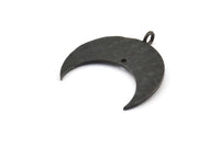 Hammered Crescent Pendant, 2 Oxidized Brass Black Hammered Crescent Pendants With 1 Loop and 1 Hole (25x10x1mm) U146 S309