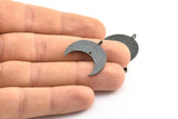 Hammered Crescent Pendant, 2 Oxidized Brass Black Hammered Crescent Pendants With 1 Loop and 1 Hole (25x10x1mm) U146 S309