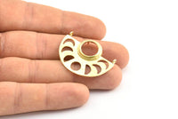 Moon Phases Pendant, 3 Raw Brass Semi Circle Pendants With 2 Loops and 1 Pad Setting, Earring Findings (36x27.5x3x0.7mm) BS 1921