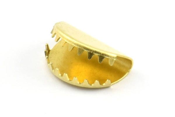 Half Moon Crimp, 30 Raw Brass Ribbon Crimp Ends, Findings (15x10mm) D0115