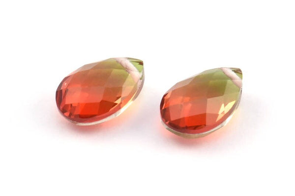 Cam Damla Boncuk, 1 Delikli 4 Kırmızı ve Yeşil Tonlu Cam Damla Boncuk (12x8x5,5 mm) Y213(5)