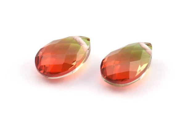 Glass Drop Bead, 4 Red And Green Tone Color Glass Tear Drop Beads With 1 Hole (12x8x5.5mm) Y213(5)