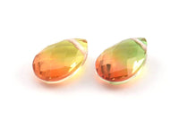 Glass Drop Bead, 4 Dark Orange And Green Tone Color Glass Tear Drop Beads With 1 Hole (12x8x5.5mm) Y213(7)