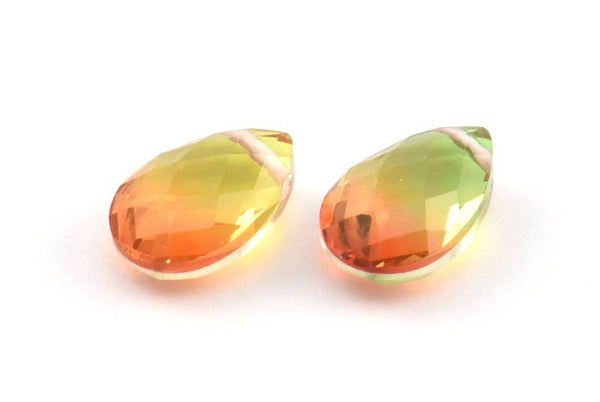 Glass Drop Bead, 4 Dark Orange And Green Tone Color Glass Tear Drop Beads With 1 Hole (12x8x5.5mm) Y213(7)