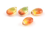 Glass Drop Bead, 4 Dark Orange And Green Tone Color Glass Tear Drop Beads With 1 Hole (12x8x5.5mm) Y213(7)