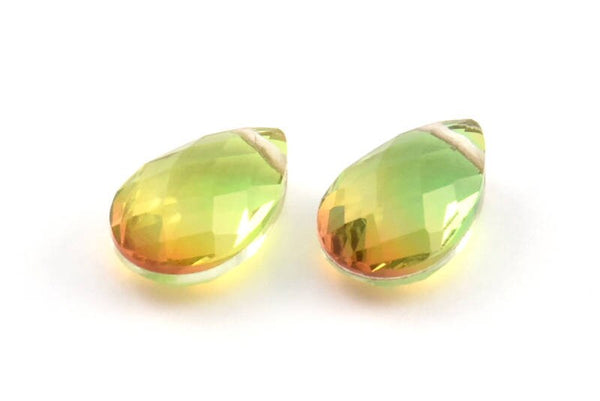 Cam Damla Boncuk, 1 Delikli 4 Yeşil Renkli Cam Damla Boncuk (12x8x5,5 mm) Y213(8)