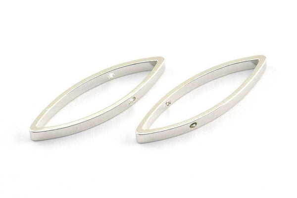 Silver Marquise Connectors, 12 Silver Tone Marquise Shaped Connectors with 2 Holes (28x8x2.5mm) BS 2152