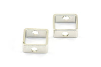 Silver Square Charm, 12 Silver Tone Square Ring Charms With 2 Holes (12x5x1mm) BS 2112