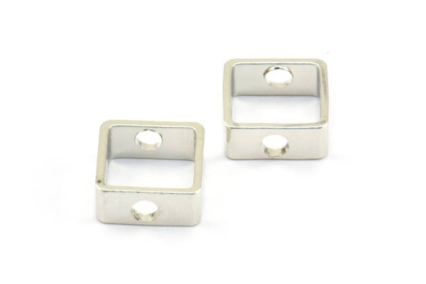 Silver Square Charm, 12 Silver Tone Square Ring Charms With 2 Holes (12x5x1mm) BS 2112