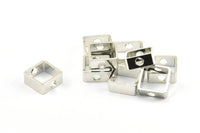 Silver Square Charm, 12 Silver Tone Square Ring Charms With 2 Holes (12x5x1mm) BS 2112