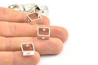 Silver Square Charm, 12 Silver Tone Square Ring Charms With 2 Holes (12x5x1mm) BS 2112