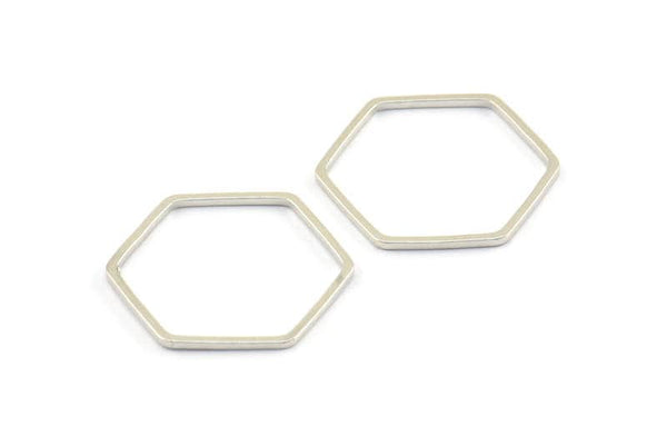 Silver Hexagon Rings, 25 Silver Tone Hexagon Shaped Ring Charms (18x0.80mm) Bs 1174
