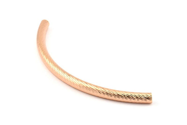 Rose Gold Tube, 1 Rose Gold Plated Brass Textured Curved Tubes (7x120mm) Bs 1632 Q0366