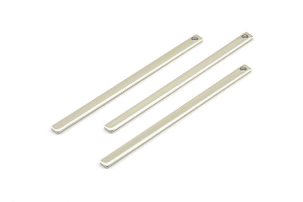 Silver Bar Pendant, 12 Silver Tone Brass Bar Pendant, Findings (55x3x1mm) Brc 154--a0826 H0119