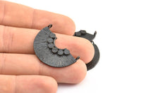 Semi Circle Pendant, 2 Oxidized Brass Black Semi Circle  Pendants With 2 Loops (32x22x1mm) BS 1890 S124