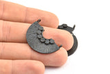 Semi Circle Pendant, 2 Oxidized Brass Black Semi Circle  Pendants With 2 Loops (32x22x1mm) BS 1890 S124
