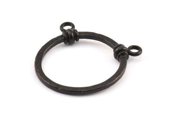 Black Brass Pendant, 1 Oxidized Brass Black Hammered Ring for Glass With 2 Loops, Geometric Pendants (37x2x3mm) BS 1891 S332