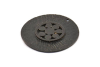 Black Flower Pendant, 2 Oxidized Brass Black Flower Textured Round  Pendants With 1 Loop (29mm) BS 1892 S335