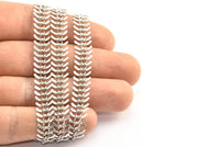 Fish Bone Chain, 2 Meters Silver Tone Textured Brass Fish Bone Chain (9mm ) Z093