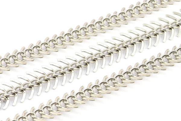 Fish Bone Chain, 2 Meters Silver Tone Brass Fish Bone Chain (13mm ) BS 1004