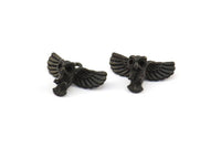 Tiny Black Owl, 3 Oxidized Brass Black Owl Necklace Pendants With 1 Loop (18x10mm) N0417 S360