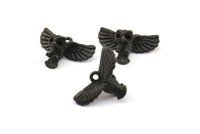 Tiny Black Owl, 3 Oxidized Brass Black Owl Necklace Pendants With 1 Loop (18x10mm) N0417 S360