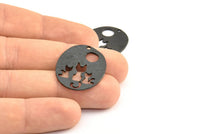 Black Cats Pendant, 2 Oxidized Brass Black Oval Cat Textured Pendants With 1 Hole, Earrings, Charms (28x23x1.1mm) BS 1910 S359