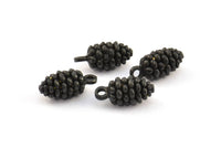 Black Cone Charm, 4 Oxidized Brass Black Pine Cone Charms With 1 Loop (16x7.5mm) U109 S356
