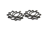 Lotus Flower Pendant, 2 Oxidized Brass Black Hammered Lotus Flower Textured Pendants With 1 Loop, Earrings, Charms(35x31x1.5mm) BS 1919 S348
