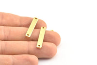 Rectangle Stamping Blank, 24 Raw Brass Rectangle Stamping Blanks With 2 Holes Pendants (30x5x1.5mm) A0560