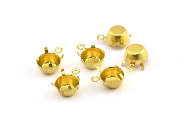 Round Prong Setting, 50 Raw Brass Round 1 Loop, 4 Prong Settings for SS38 6.5mm/5.2mm Rhinestones Y129