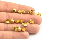 Round Prong Setting, 50 Raw Brass Round 1 Loop, 4 Prong Settings for SS38 6.5mm/5.2mm Rhinestones Y129