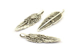 Antique Silver Feather Pendant , 2 Antique Silver Plated Feather Charms, Necklace Findings (32x10mm) S566