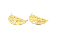Ethnic Tree Pendant, 2 Raw Brass Semi Circle Pendant With 2 Loops (38x21x0.9mm) BS 1939