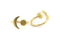 Brass Ring Settings, 3 Raw Brass Moon And Planet Ring With 1 Stone Setting - Pad Size 6.2mm BS 1964