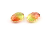 Glass Oval Bead, 2 Glass Green and Orange Color Cabochon Oval Bead For Rings (18x13x8mm) GG01