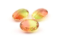 Glass Oval Bead, 2 Glass Green and Orange Color Cabochon Oval Bead For Rings (18x13x8mm) GG01