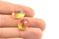Glass Oval Bead, 2 Glass Green and Orange Color Cabochon Oval Bead For Rings (18x13x8mm) GG01